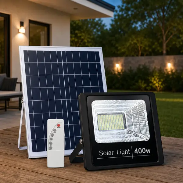Proiector LED cu panou solar si telecomanda, IP66