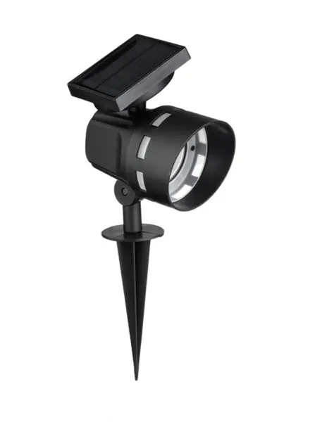 Proiector solar negru rotund cu stick, 33 cm, LED alb