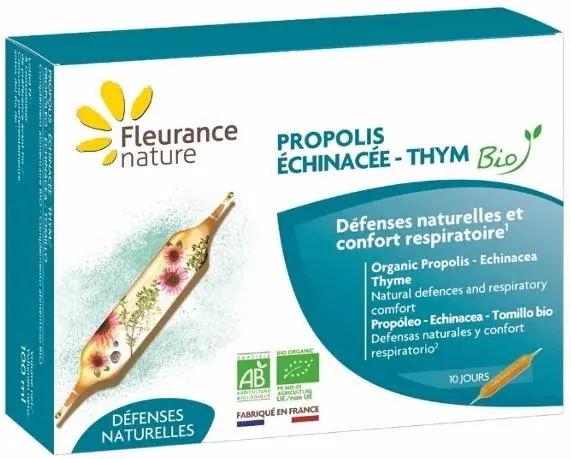 Propolis bio, echinacea și cimbru, 10 fiole, Fleurance Nature
