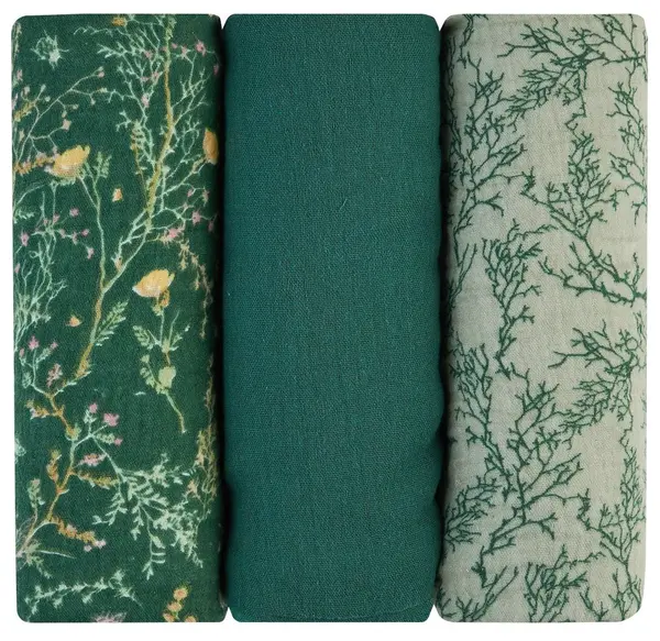 Prosoape de muselină KikkaBoo - Secret Garden, 75 х 75 cm, 3 buc, verde