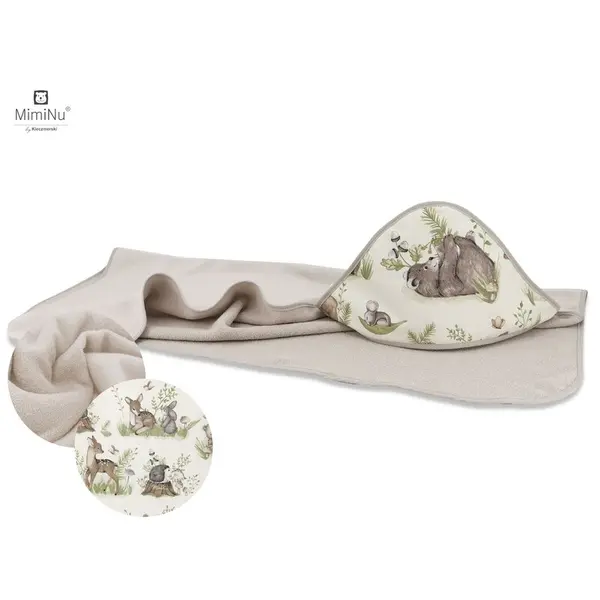 Prosop cu gluga 100x100 cm MimiNu din bumbac thermo fleece Forest natural