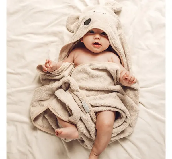 Prosop cu gluga BabySteps pentru bebelusi si copii din fibra de bambus S 85x90cm Teddy Sepia Rose