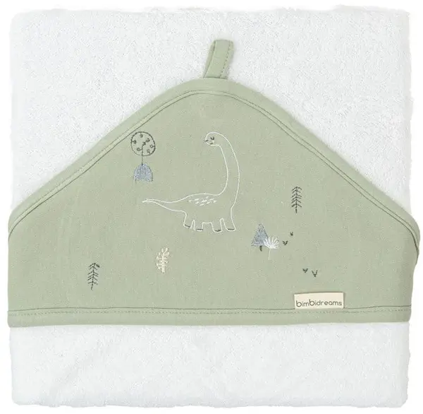 Prosop cu glugă Bimbidreams - Trex, 100 x 100 cm, White/Green