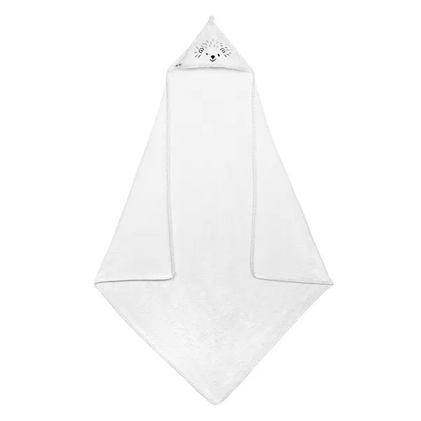 Prosop cu gluga pentru bebelusi Akuku Arici Alb 100x100 cm,realizat din bumbac moale de inalta calitate,absoarbe umezeala,cu agatatoare cuier,recomandat de la nastere