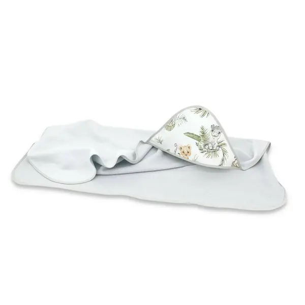 Prosop cu gluga, Qmini, Mare, Dimensiune 100x100 cm, Din bumbac si thermo fleece, Materiale certificate Oeko Tex Standard 100, Safari