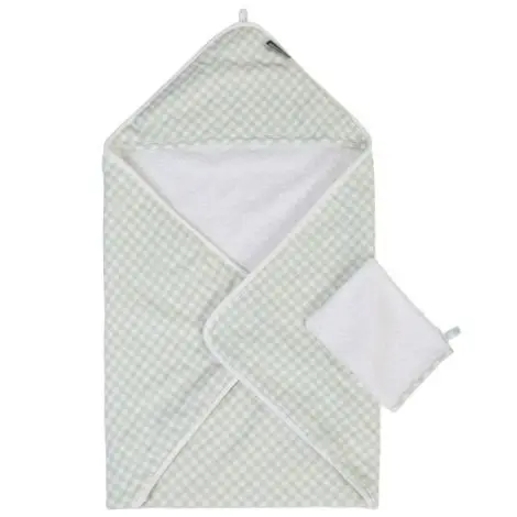 Prosop cu gluga si manusa de baie Childhome 80x80 cm Jerse Muselina Verde