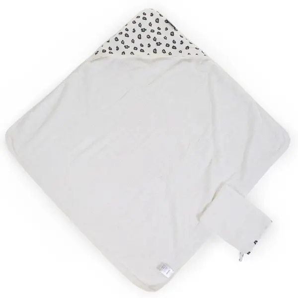 Prosop cu gluga si manusa de baie Jerse Frotir 80x80 cm leopard Childhome