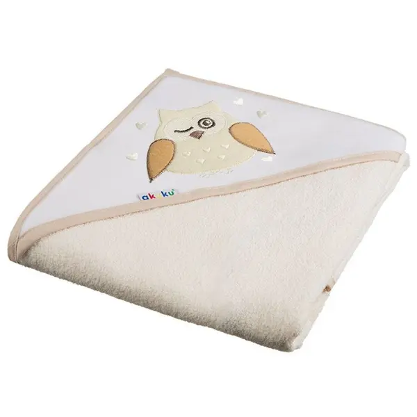 Prosop de baie cu gluga Akuku 80x80 cm din bumbac Bufnita bej