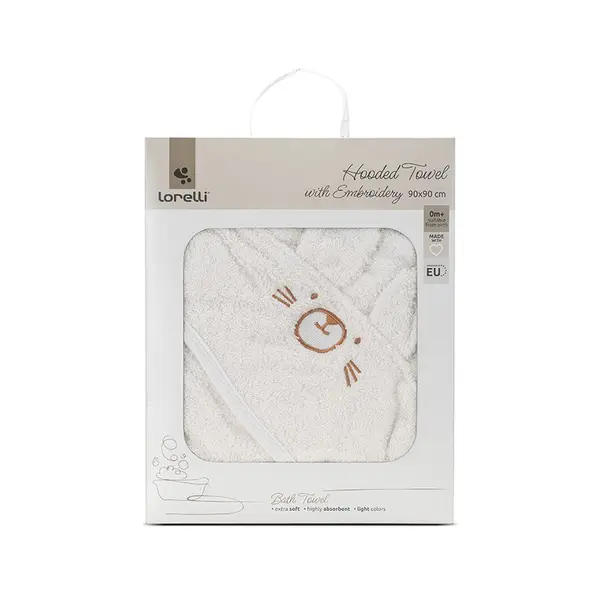 Prosop de baie cu gluga si broderie 90 x 90 cm din bumbac 0 luni+ White