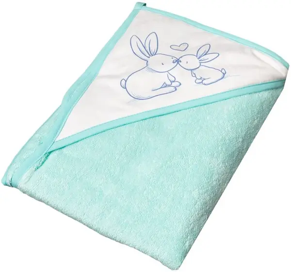 Prosop de baie pentru bebeluși cu glugă Tega Baby - Little Bunnies, 100 x 100 cm, verde