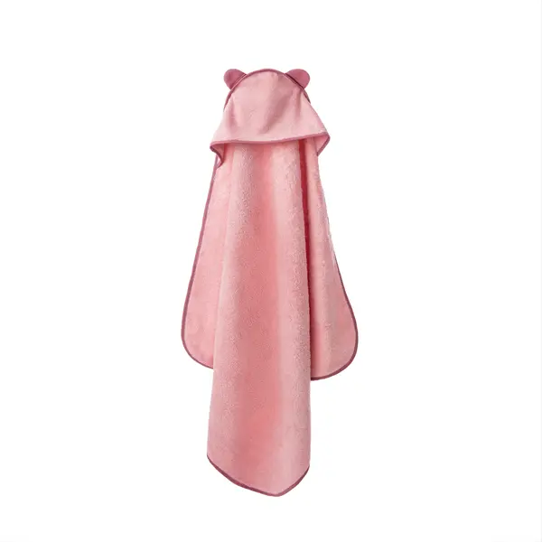 Prosop de baie pentru copii, cu glugă și urechi, roz, 100 x 100 cm, TWINDECO Rose
