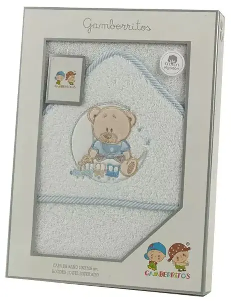 Prosop pentru bebeluși Gamberritos - Urs, 100 х 100 cm, margini albastre
