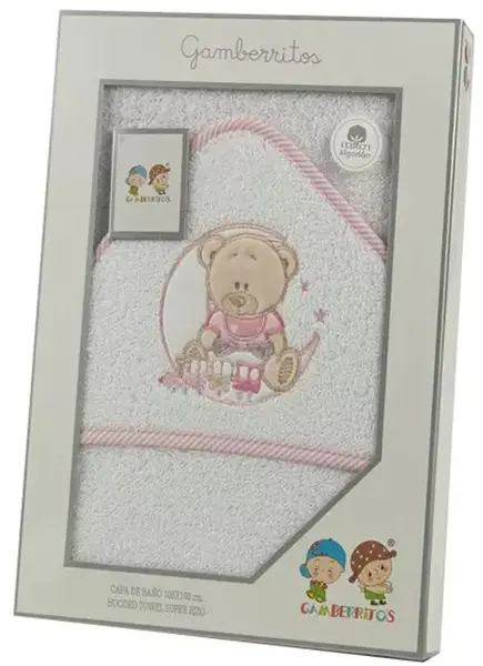 Prosop pentru bebeluși Gamberritos - Urs, 100 х 100 cm, margini roz