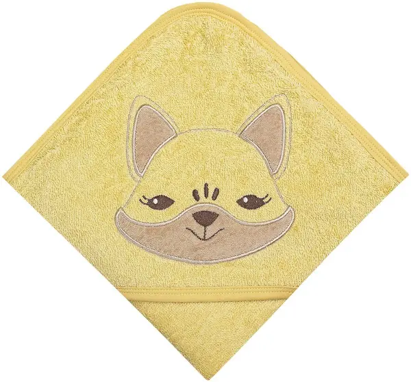 Prosop pentru copii Bio Baby - bumbac organic, cu vulpe, 80 x 80 cm, galben