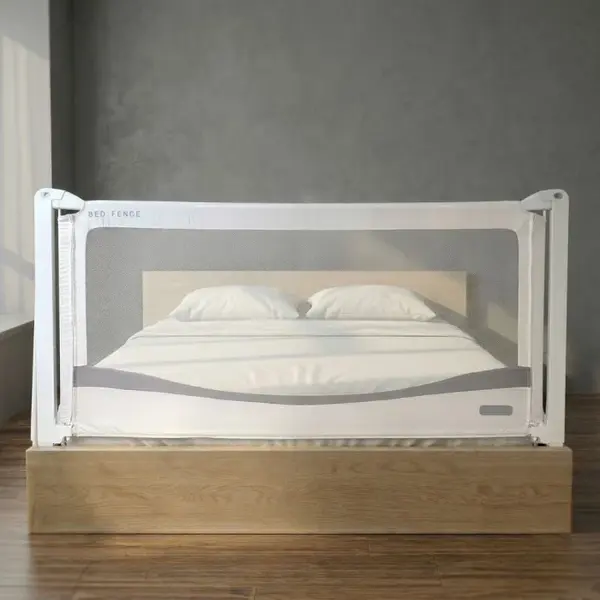 Protectie laterala pat, model PREMIUM XXL, interconectabila, reglabila si culisanta, inaltime ajustabila pana la 97 cm, lungime 90 cm, Gri deschis