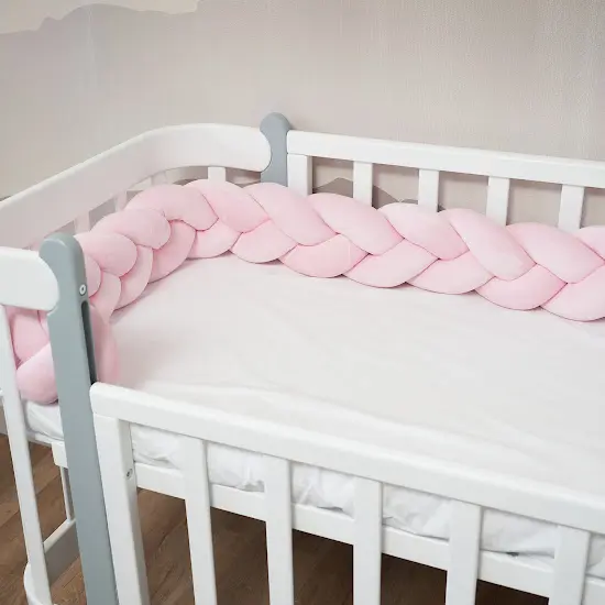 Protectie laterala roz impletita Twins tip cosita, cu 3 fire 220 cm