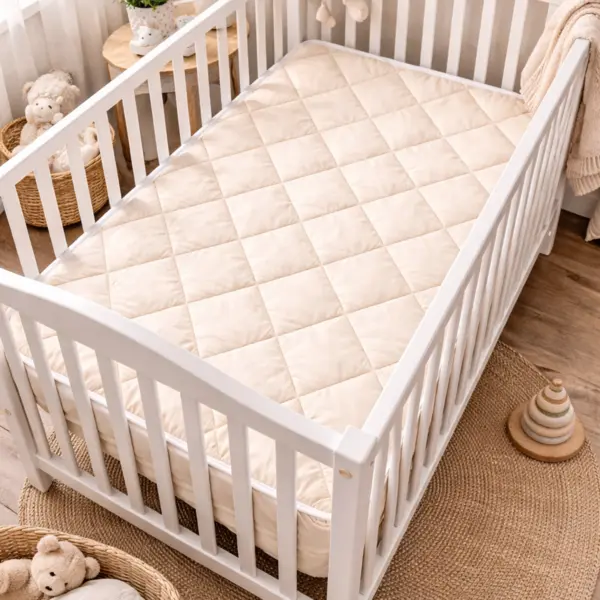 Protectie saltea pentru Patut Bebe Lana Merino 100% LanaWool 70x120 cm 900 g mp Exterior Bumbac OekoTex Clasa 1 Topper, Crem 70x120 cm, Crem
