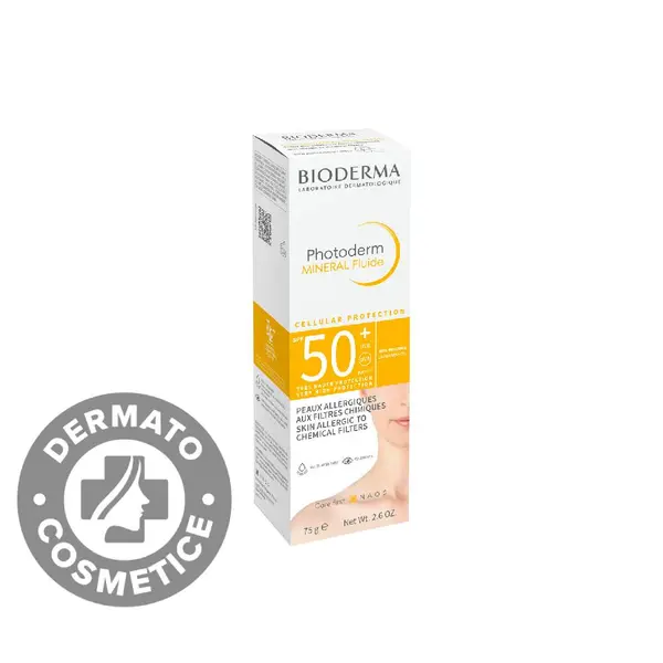 Protectie solara pentru pielea alergica la filtre chimice Photoderm Mineral Fluide, 75g, Bioderma