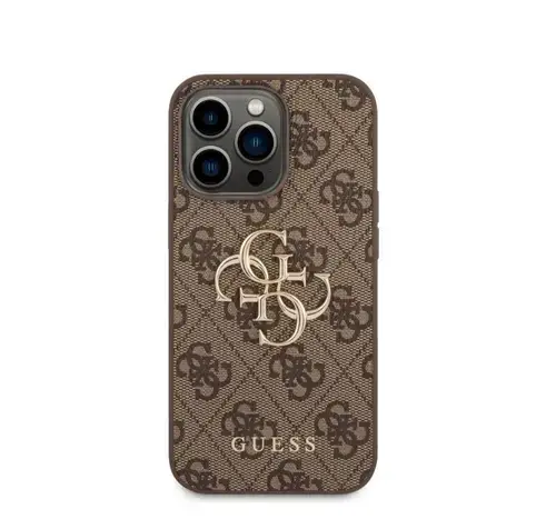 Protectie Spate Guess Leather 4G Metal Logo pentru Apple iPhone 14 Pro (Maro)