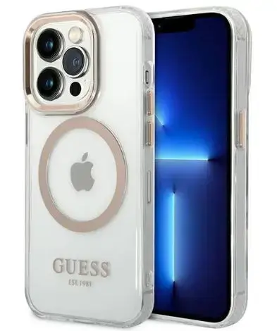 Protectie Spate Guess MagSafe pentru Apple iPhone 14 Pro Max (Auriu/Transparent)