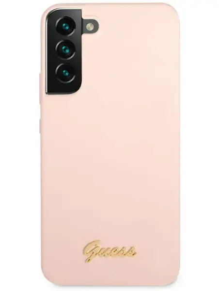 Protectie Spate Guess Metal Logo Script pentru Samsung Galaxy S22 Plus (Roz)