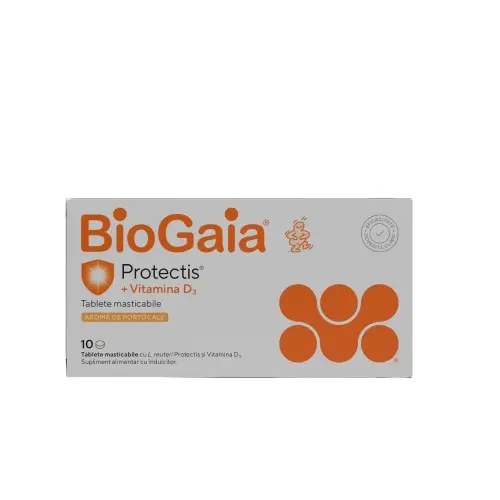 Protectis cu vitamina D3 800UI cu aroma de portocale, 10 tablete masticabile, BioGaia