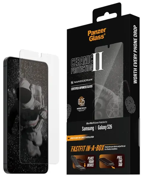 Protector de sticlă PanzerGlass – Ceramic w. FASTFIT IN-A-BOX, Galaxy S26