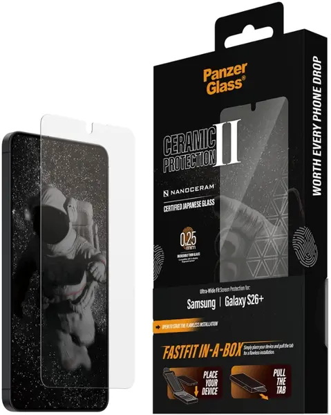 Protector de sticlă PanzerGlass – Ceramic w. FASTFIT IN-A-BOX, Galaxy S26 Plus