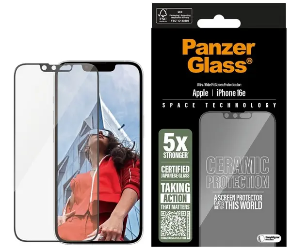 Protector de sticlă PanzerGlass - Ultra Wide Fit, iPhone 16E, transparent