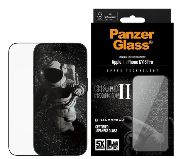 Protector de sticlă PanzerGlass - Ultra-Wide Fit, iPhone 17/16 Pro, transparent