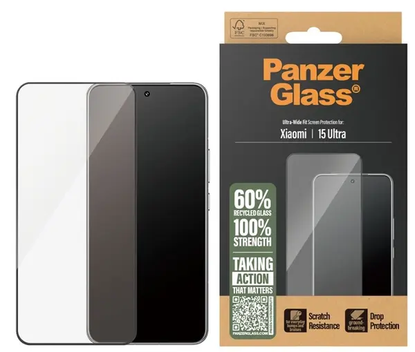 Protector de sticlă PanzerGlass - Ultra Wide Fit, Redmi 15 Ultra, transparent