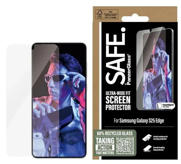 Protector de sticlă SAFE - Ultra Wide Fit, Galaxy S25 Edge, transparent