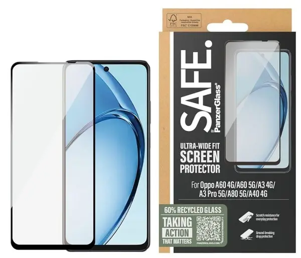 Protector de sticlă SAFE - Ultra Wide Fit, Oppo A60, transparent