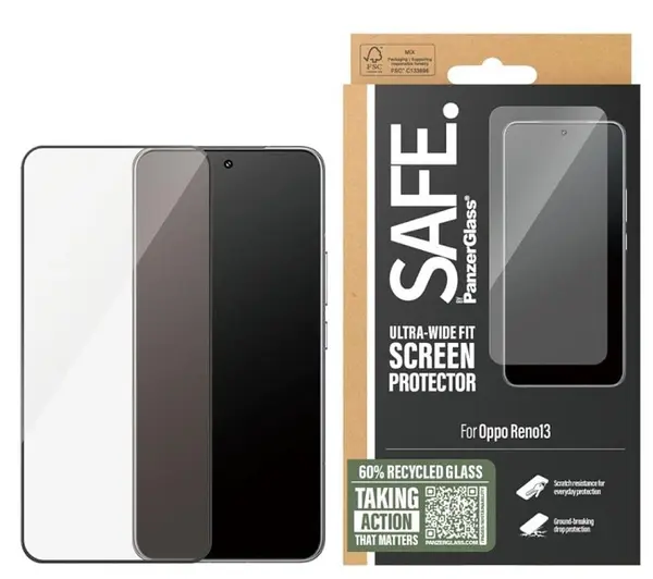 Protector de sticlă SAFE - Ultra Wide Fit, Oppo Reno 13, transparent