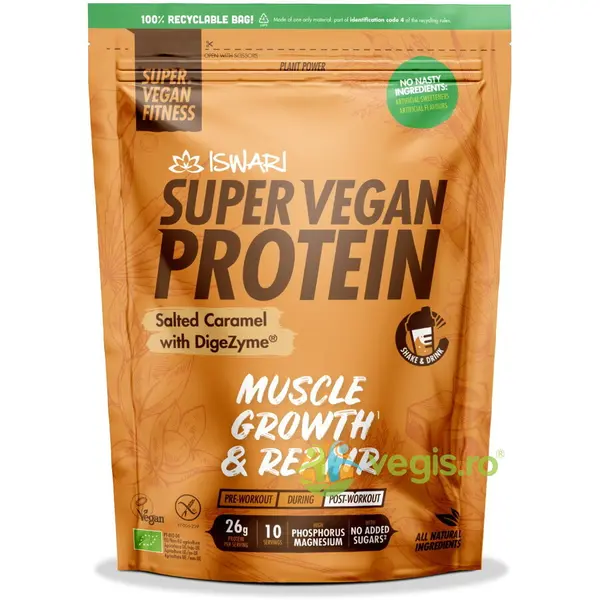 Proteina Super Vegan Potrivita dupa Efort cu Caramel Sarat fara Gluten Ecologica/Bio 400g