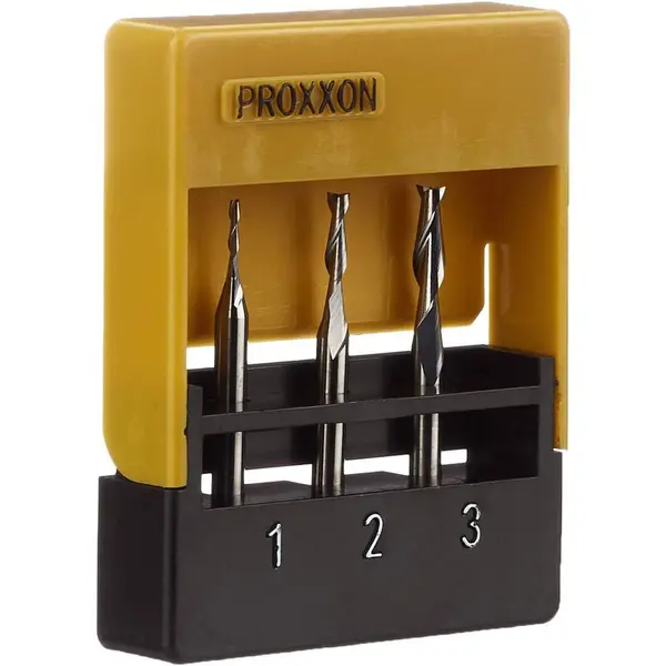 Proxxon Set 3 freze tungsten, 2 caneluri, Proxxon 27116, 1.0-2.0-3.0mm, ax 3.0mm, Argintiu