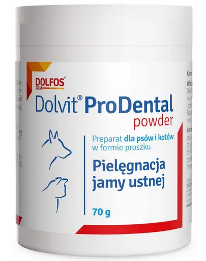 Pudră igienă orală câini și pisici cu halenă și placă dentară DOLFOS Dolvit ProDental 70 g