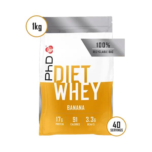 Pudra proteica cu aroma de banane Diet Whey, 1kg, PhD