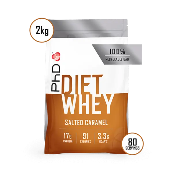 Pudra proteica cu aroma de caramel sarat Diet Whey, 2kg, PhD