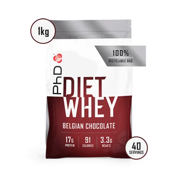 Pudra proteica cu aroma de ciocolata belgiana Diet Whey, 1kg, PhD