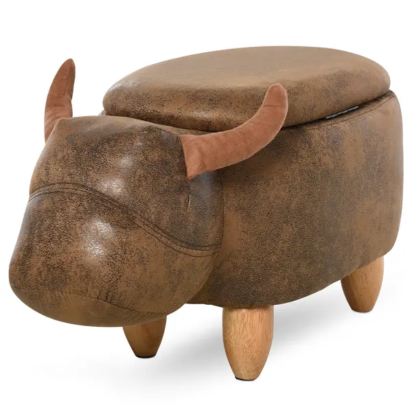 Puf Cutie in Forma de Bivol, Taburet Suport de Picioare cu Structura din Lemn si Sezut Capitonat, 62x35x36cm, Maro HOMCOM | Aosom Romania