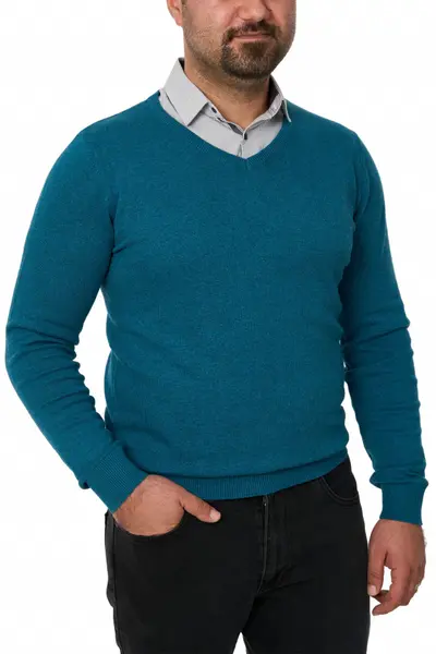 Pulover barbat in anchior, Glory, turquoise blue