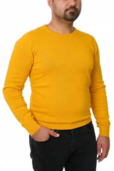 Pulover barbat la baza gatului, Glory, galben arama (Marime pulover: 2XL)