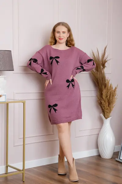 Pulover Bonnie mov tip rochie cu fundite