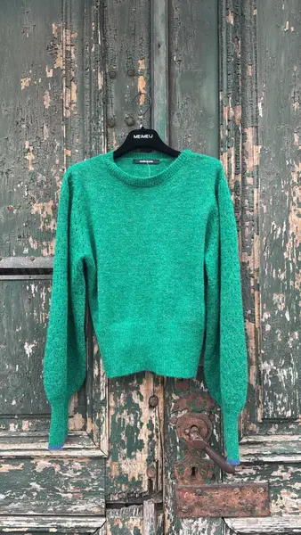 Pulover din alpaca alb cu mânecă bufantă - 42-44 EU - Verde