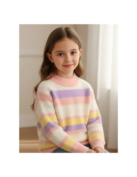 Pulover Mohair, Colors, roz-alb-mov
