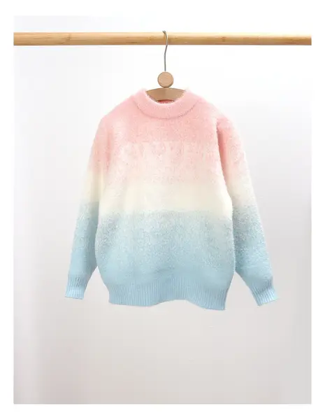 Pulover Mohair Sweet You, corai-alb-bleu