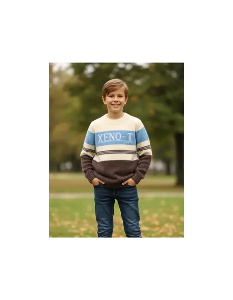 Pulover Mohair, Xeno-T, alb-albastru-maro