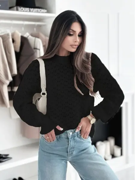 Pulover negru tricotat cu model SH-G1389-WK M8