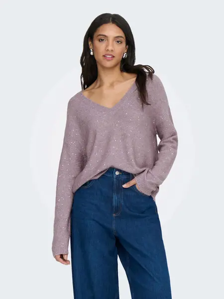 Pulover Onlarizona Ls Sequins V-neck Pul Knt